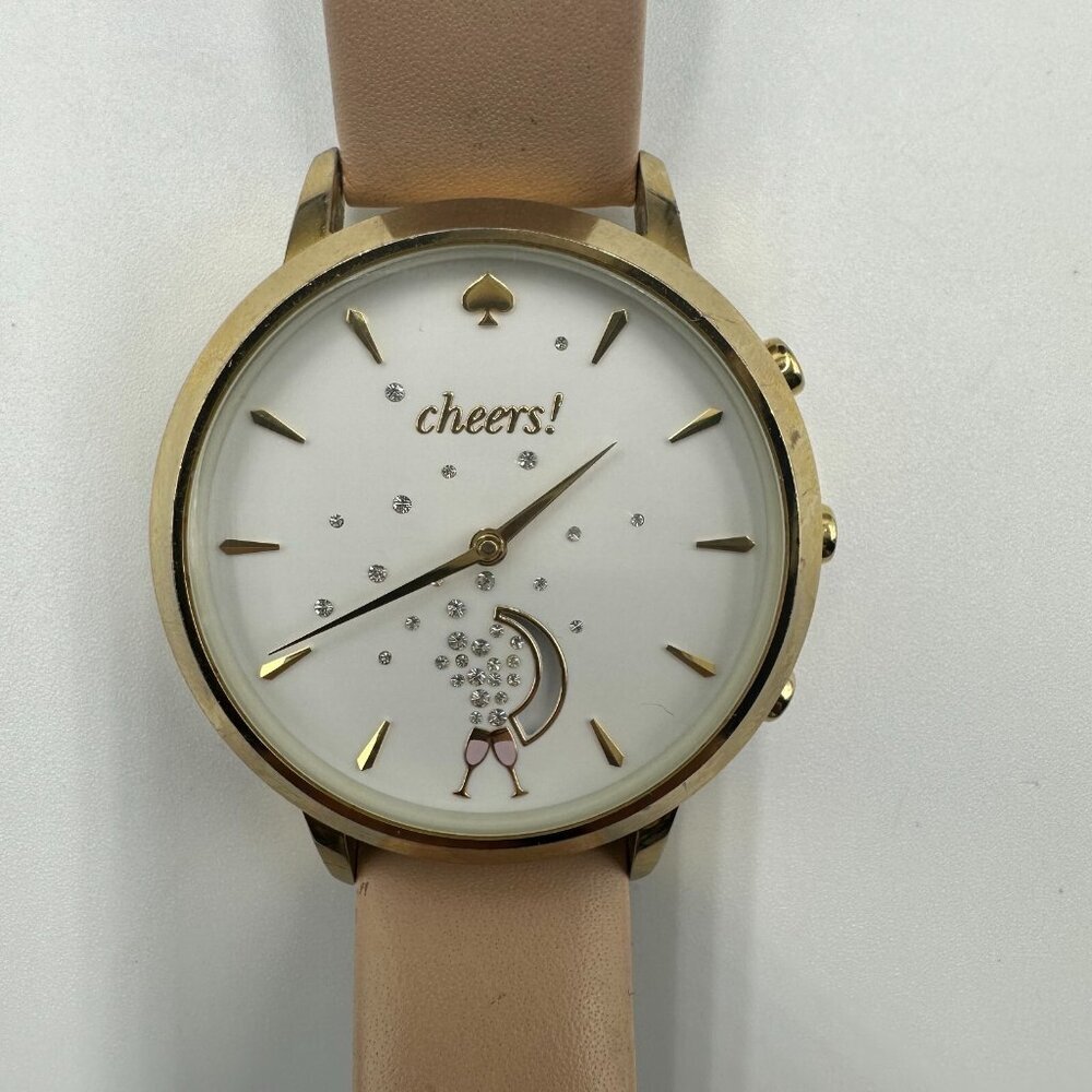 Kate Spade Cheers Hybrid Smart Watch Gold Tone Beige Leather Band New Battery